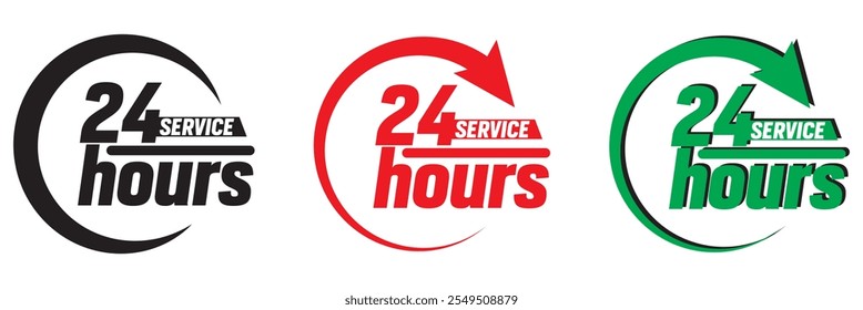 Símbolo de Vector de servicio 24 horas. Signo de duración del servicio 24h. 24 h oferta de descuento. el mismo día línea de entrega conjunto de iconos. colección rápida de la señal de Asistencia de 24 horas.