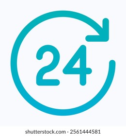 24 hours Service Vector Symbol, 24h Service Duration Sign, 24 H Discount Offer. Same Day Delivery Icon, Isolated Lineal Gradient Icon.