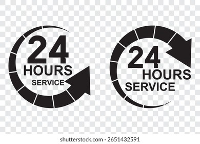 24 hours service vector symbol. 24h service duration sign. 24 h discount offer. same day delivery line icon set. fast 24hr support sign collection.