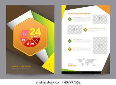 24 hours services annual report Leaflet Brochure Flyer template A4 size design, book cover layout design, Abstract presentation templates, Business report template.