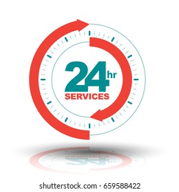 24 hours services  arrow sign. Vector illustration.