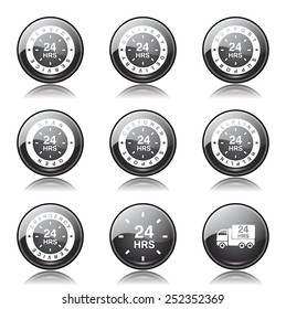 24 Hours Services Black Vector Button Icon Design Set