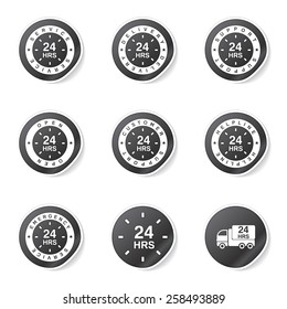 24 Hours Services Black Vector Button Icon Design Set