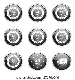 24 Hours Services Black Vector Button Icon Design Set