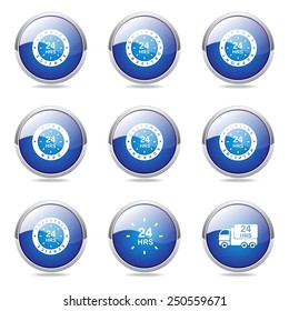 24 Hours Services Blue Vector Button Icon Design Set