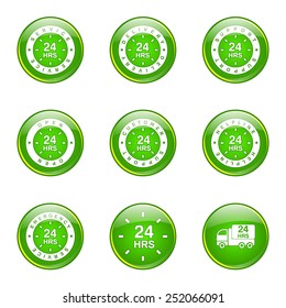 24 Hours Services Green Vector Button Icon Design Set
