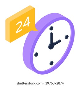 24 Hours Services Icon In Trendy Style, 24hr Support