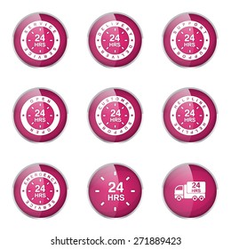 24 Hours Services Pink Vector Button Icon Design Set
