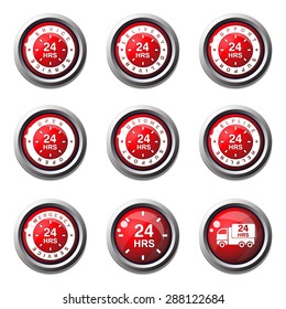 24 Hours Services Red Vector Button Icon Design Set