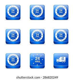 24 Hours Services Square Vector Blue Icon Design Set