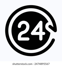 24 Hours Services Vector Icon, Isolated Silhouette Vector Icon.