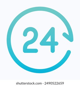 24 Hours Services Vector Icon,  Isolated Lineal Gradient Vector Icon.