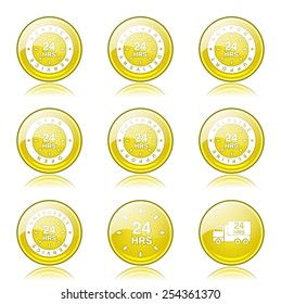 24 Hours Services Yellow Vector Button Icon Design Set