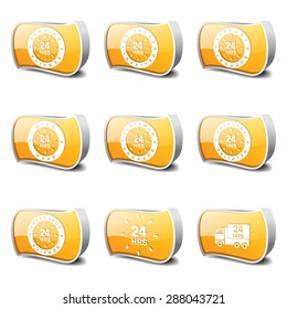 24 Hours Services Yellow Vector Button Icon Design Set