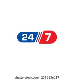 24 Stunden, 7 Tage Konzept. blau-rotes 24-7 Logo. Logo für 24-7 Tage