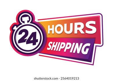 24 Hours Shipping Shopping Label. Opened order execution or delivery. All day business and service. Vector illustration.
