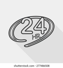 24 hours shop open flat icon with long shadow, line icon