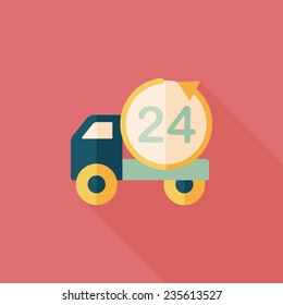 24 hours shopping freight transport flat icon with long shadow,eps10