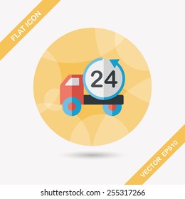 24 hours shopping freight transport flat icon with long shadow,eps10