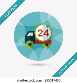 24 hours shopping freight transport flat icon with long shadow,eps10