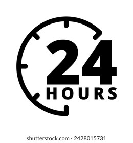 24 hours sign with black color on a white background