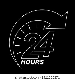 24 hours sign service vector illustration, 24 hours order execution symbol, 24h service duration sign. 24 h discount offer. Offer Icon, 24hrs delivery line icon set. fast 24hr sign, Fast service icon.