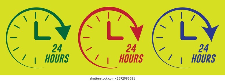 24 hours sign service vector illustration, 24 hours order execution symbol, 24h service duration sign. 24 h discount offer. Offer Icon, 24hrs delivery line icon set. fast 24hr sign, Fast service icon.