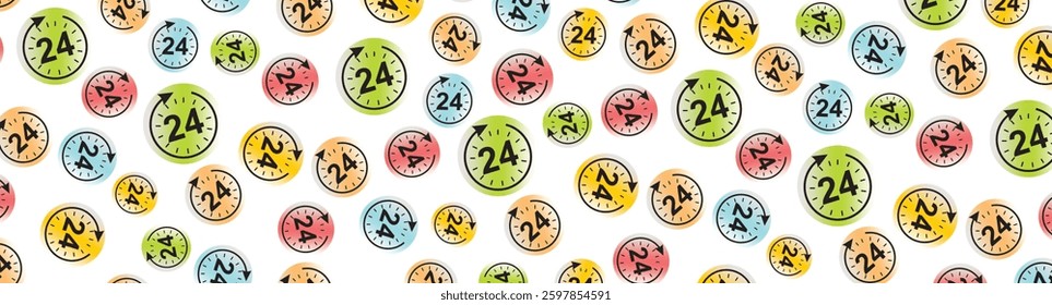 24 hours sign service vector illustration 24 hours order execution symbol 24h service duration sign. 24 h discount offer time icon sticker vector

