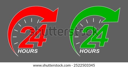 24 hours sign service vector illustration, 24 hours order execution symbol, 24h service duration sign. 24 h discount offer. Offer Icon, 24hrs delivery line icon set. fast 24hr sign, Fast service icon.