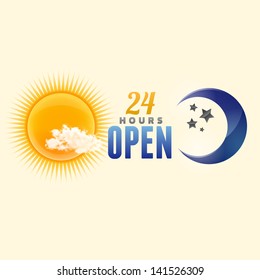 24 Hours Sign. Sun And Moon Vector