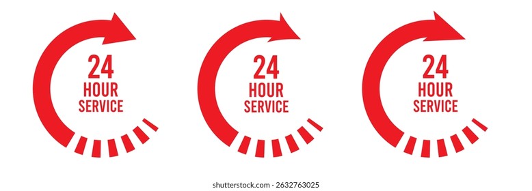 
24 hours sign. Twenty four hour with arrow loop icon, 24 hours cyclic sign, Opened order execution or delivery, All day business and service, Vector illustration.