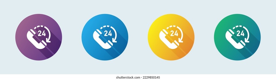 24 hours solid icon in flat design style. Service time signs vector illustration.