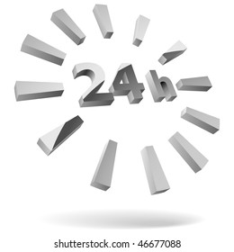 24 hours steel 3D icon isolated on white.