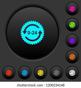 24 hours sticker with arrows dark push buttons with vivid color icons on dark grey background
