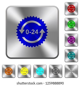 24 hours sticker with arrows engraved icons on rounded square glossy steel buttons