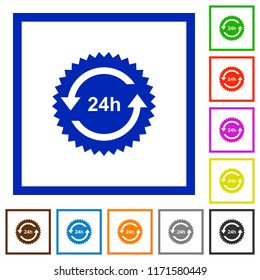 24 hours sticker with arrows flat color icons in square frames on white background