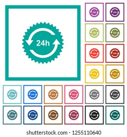 24 hours sticker with arrows flat color icons with quadrant frames on white background