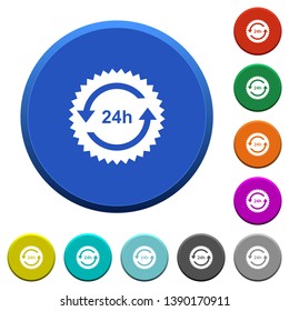 24 hours sticker with arrows round color beveled buttons with smooth surfaces and flat white icons