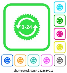 24 hours sticker with arrows vivid colored flat icons in curved borders on white background