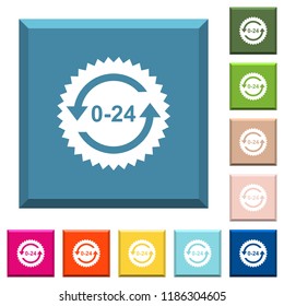 24 hours sticker with arrows white icons on edged square buttons in various trendy colors