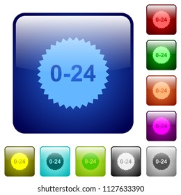 24 hours sticker icons in rounded square color glossy button set