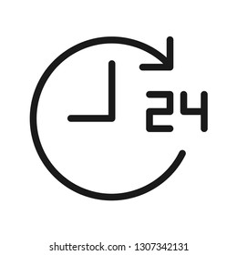 24 hours, support all day icon. Stroke outline style. Line vector. Isolate on white background.
