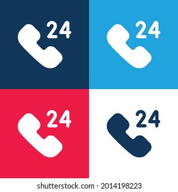 24 Hours Support blue and red four color minimal icon set