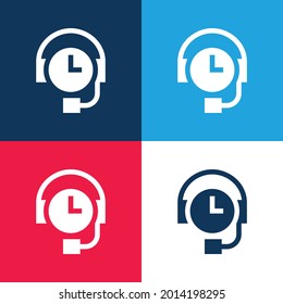 24 Hours Support blue and red four color minimal icon set