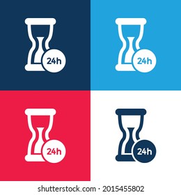 24 Hours Support blue and red four color minimal icon set