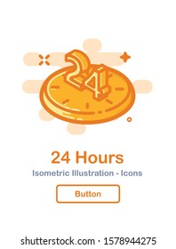 24 Hours. Support. Clock. Service. Timer. Isometric Vector Icon - Illustration 
