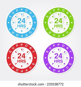 24 Hours Support Colorful Vector Icon Design