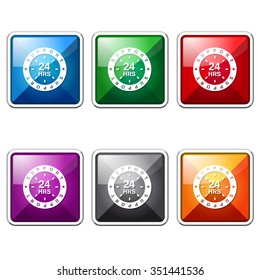 24 Hours Support Colorful Vector Icon Button