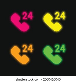 24 Horas Soporte para cuatro colores brillante neón vectorial icono