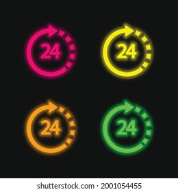 24 Hours Support four color glowing neon vector icon